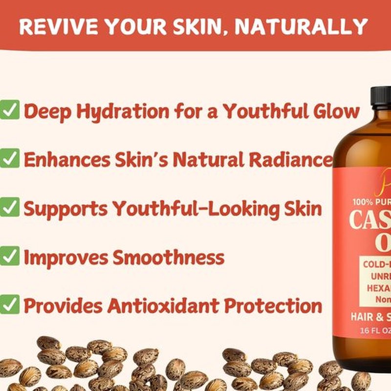 Pomberries Castor Oil 16 fl oz Glass Bottle | 100% Pure, Cold-Pressed & Unrefined, Hexane-Free Castor Oil for Hair & Scalp, Lashes & Brows, Skin & Body | Aceite de Ricino 100 Puro y Natural