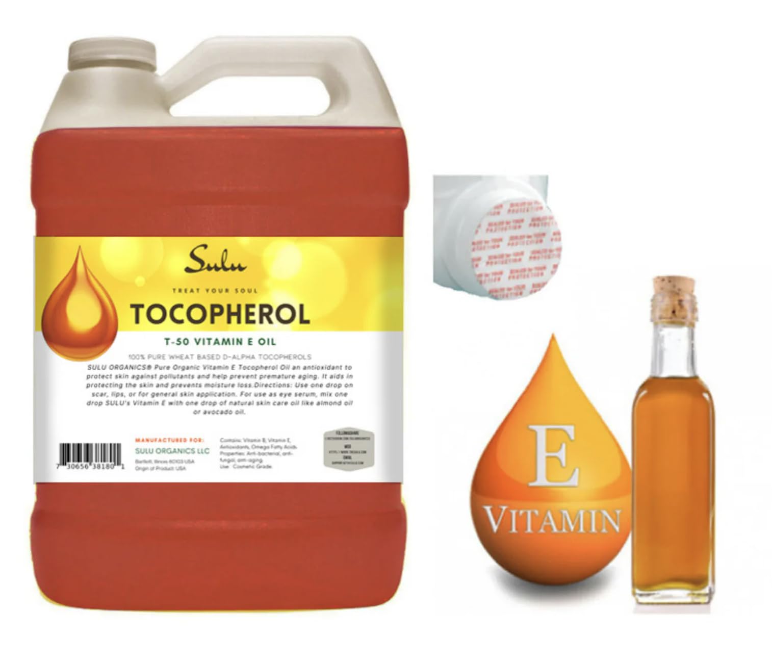 SULU ORGANICS 100% Pure and Natural Soy Free T-50 Tocopherols Vitamin E Oil (16 fl.oz)