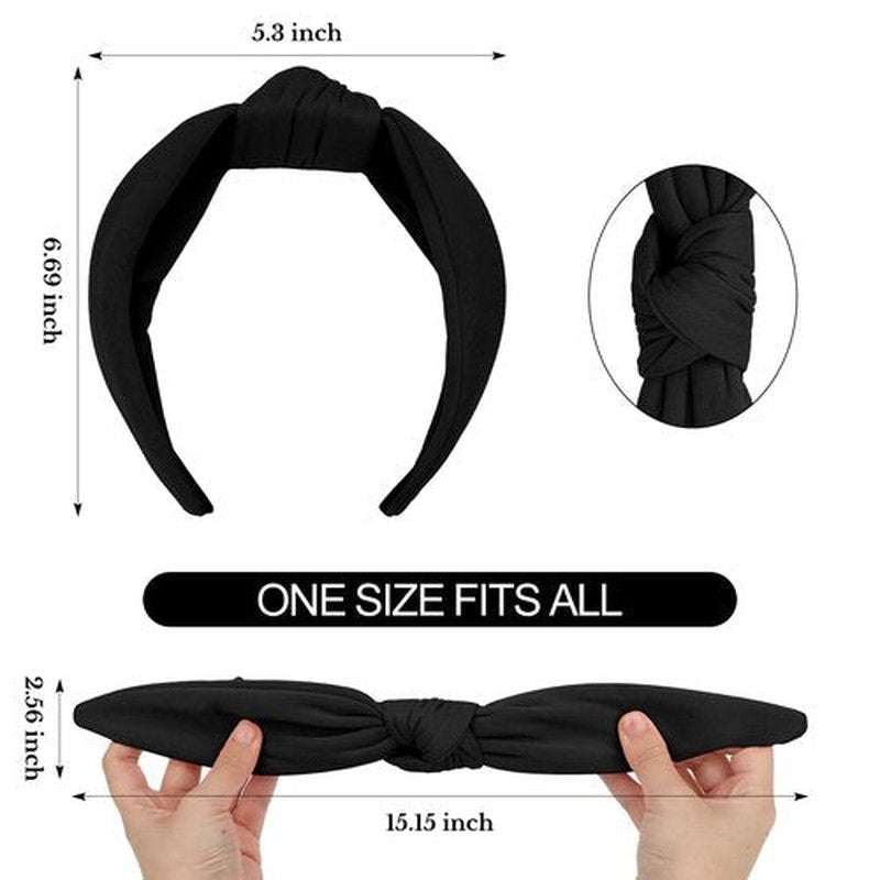 CURASA Headbands for Women Girls Non Slip Knotted Headband Wide Preppy Fashion Hairband Black Top Knot Hair Accessories Fabric Comfortable Hair Bands Elastic Head Bands Costume Party Gifts