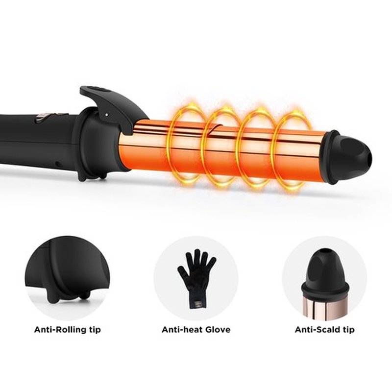 Prizm 1.25inch/32mm Automatic Curling Iron for Big Curler, Rotating Curling Wand Up to 450°F, LCD Display, Auto-Shut Off & Dual Voltage, Negative Ion