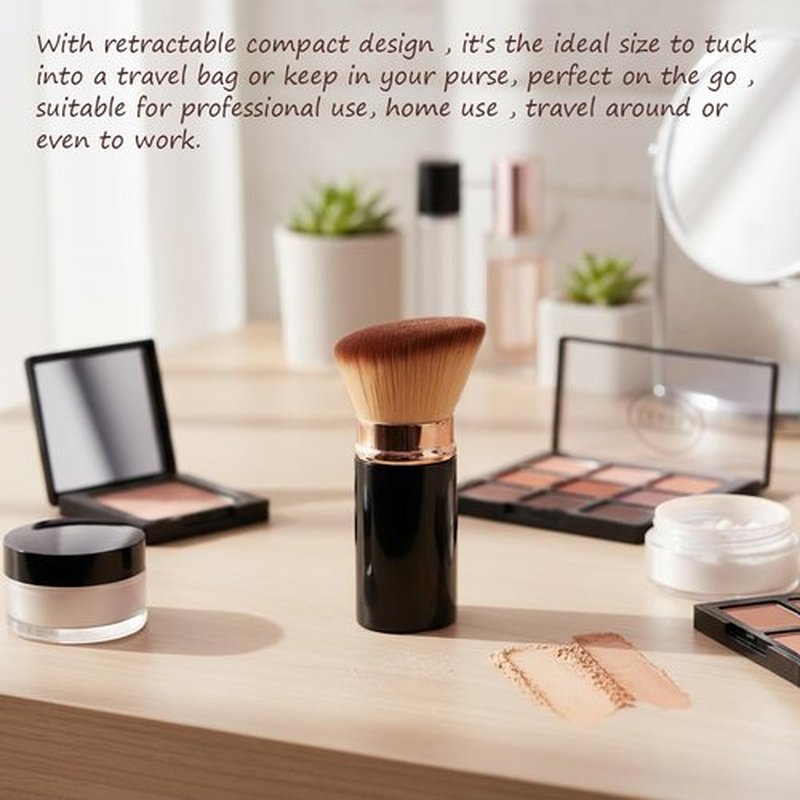 Skiennix Retractable Kabuki Brush - Portable Travel Makeup Brush for Flawless Foundation & Blush (Black)