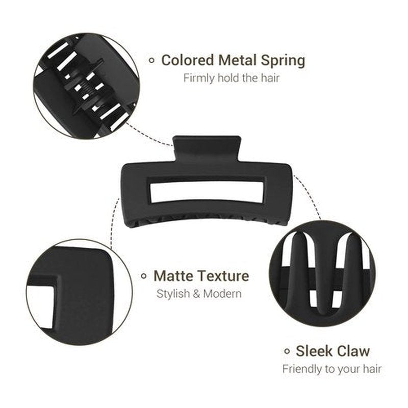 Shinowa 3 Pack Hair Claw Clips, Square Rectangular Claw Hair Clips for Women Girls, Non-slip Matte Large Medium Small Hair Clips, Strong Hold Jaw Clip for Thick Thin Hair, Black