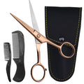 Ontaki Beard & Mustache Scissors for Men - 5inch, Rose Gold - 410C German Steel Durable, Ergonomic Design Travel Friendly Facial Hair Scissors - Beard Grooming Kit 2 Combs & Case Perfect for Styling
