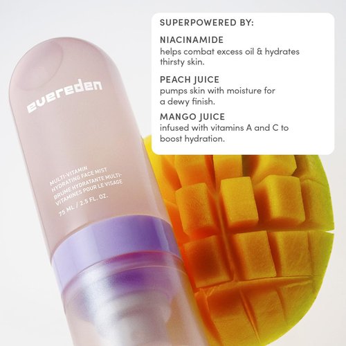 Evereden Kids Multi-Vitamin Hydrating Face Mist | Nourishing Face Spray, Preppy Skincare Essential for Ages 6+ | Clean Formula Safe for Sensitive Skin | Multi-Vitamin Complex, Peach & Mango Juice