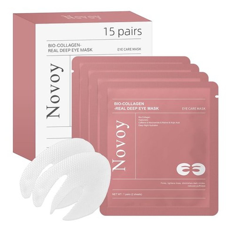 Novoy Bio-Collagen Deep Eye Patches - 6-in-1 Retinol Treatment for Dark Circles & Puffiness | 15 Pairs, Rose