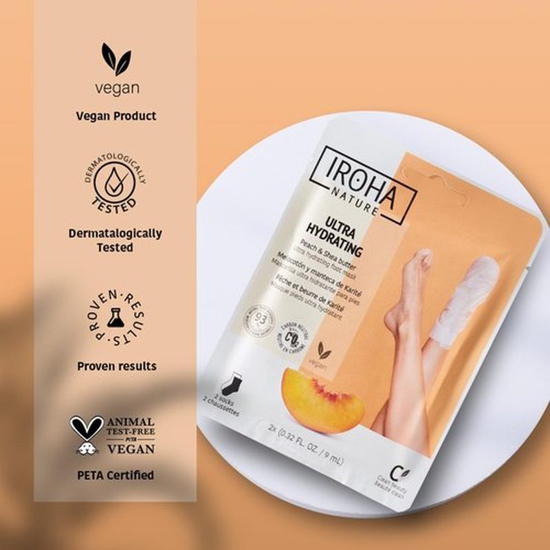 IROHA NATURE Repairing Foot Mask Socks with Peach & Shea Butter | 4 Pairs | Deep Hydration & Instant Repair | For Dry & Cracked Feet | Natural & 100% Vegan | Proven Results