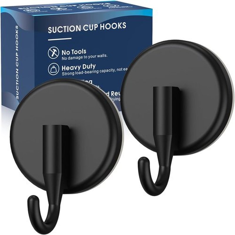 MOTAIPEAK Suction Cup Hooks - Versatile Shower Hooks for Glass, Tile, and Metal - Black (2 Pack)