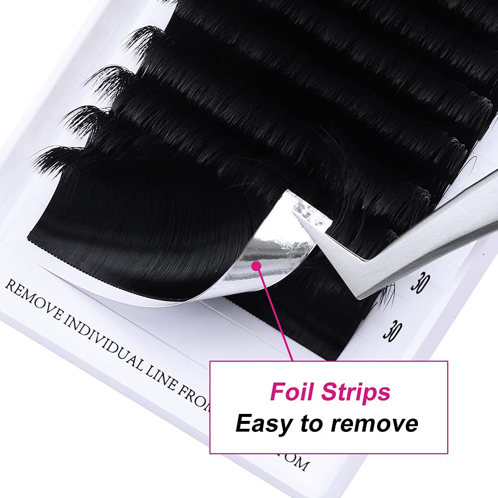 Eyelash Extension D Curl Easy Fan Volume Lashes 0.07 25-30mm Mixed Tray Faux Mink Lash Extension Self Fanning Blooming Lashes (0.07-D, 25-30 Mix)