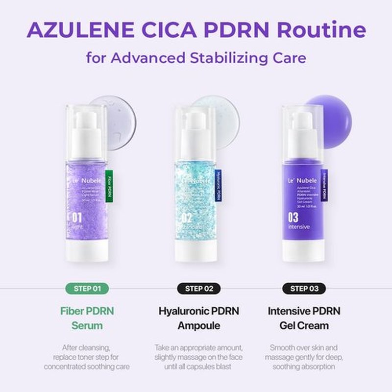 Le Nubele Azulene Cica PDRN Fiber Light Serum 01, Salmon DNA PDRN 2,000ppm, Peptide, Panthenol, Skin Restoration, Barrier-Repair, Hydrating & Firming, Korean Skin Care, 30ml/1.01 fl.oz.