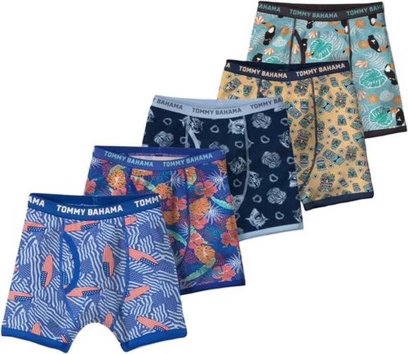 Tommy Bahama Boys Cotton Boxer Briefs - Soft, Tag-Free 5-Pack Underwear for Kids & Toddlers