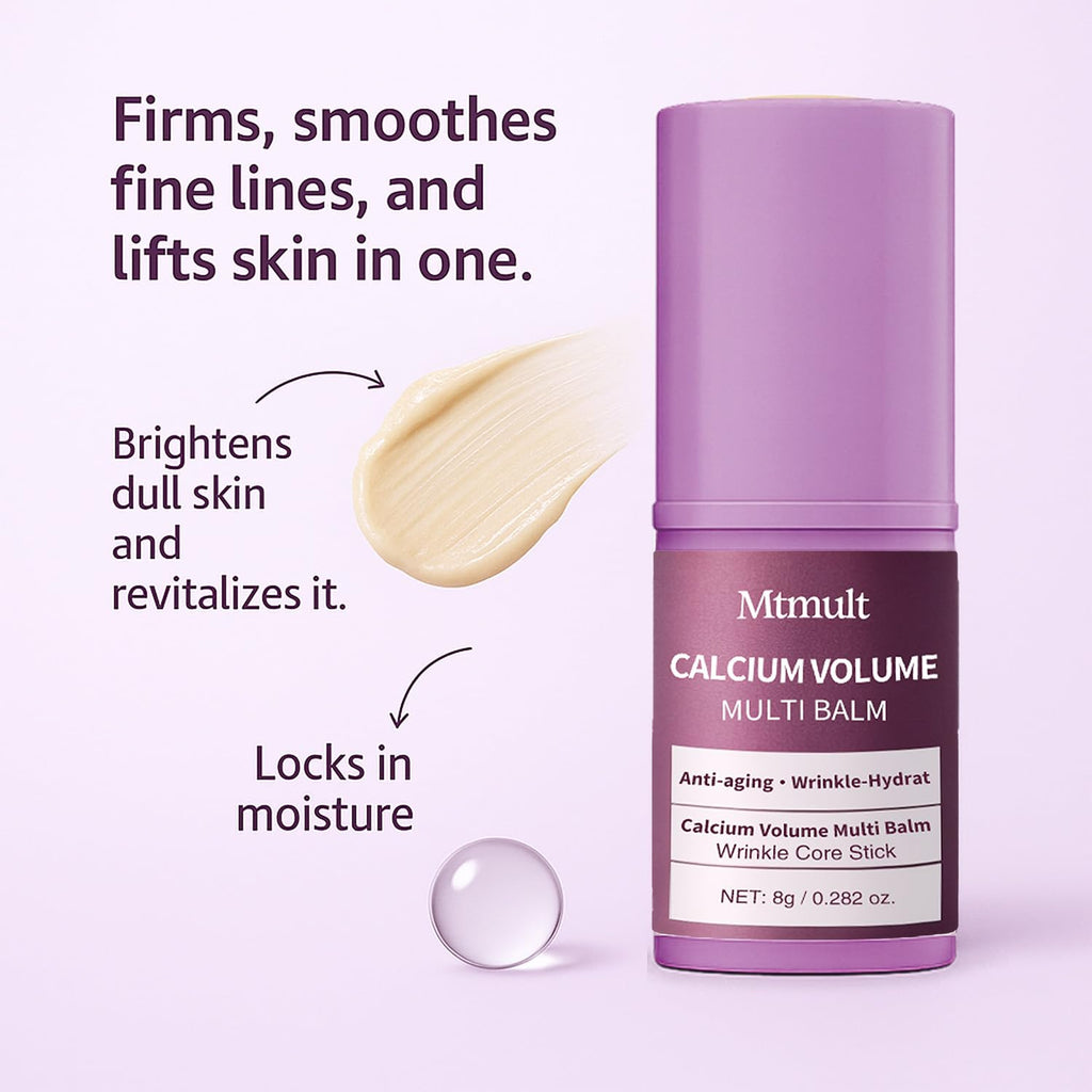 Mtmult Calcium Balm Stick with Coconut Oil & Jojoba Oil - Anti-Aging, Sagging, Wrinkles | Multi-Use with Volume, Collagen (Almond, Vitamin E, 3 PCS)