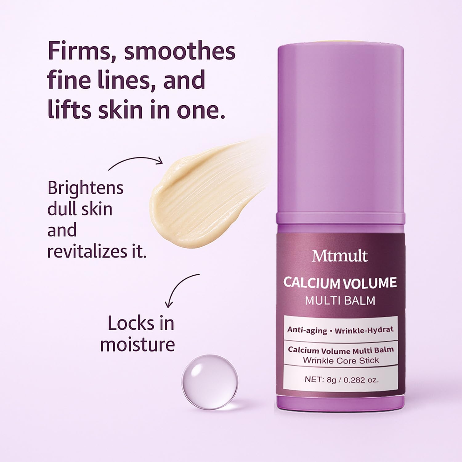 Mtmult Calcium Balm Stick with Coconut Oil & Jojoba Oil - Anti-Aging, Sagging, Wrinkles | Multi-Use with Volume, Collagen (Almond, Vitamin E, 3 PCS)