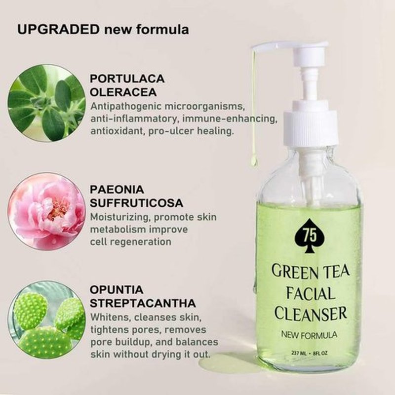 Skiennix Green Tea Face Wash - Hydrating Vegan Cleanser with Vitamins A, C, E & Kale Extract | 237ML/8 oz