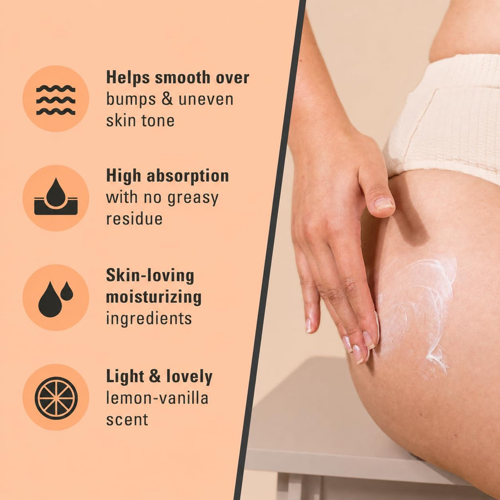 Bum Bum Cream with Lemon Vanilla Scent, 2-in-1 Skin Care Cellulite Treatment & Massage Lotion, Non-Greasy Skin Tightening for Firm Butt, Belly, and Thighs with Cupuaçu, Collagen, and Caffeine, 8 Fl Oz
