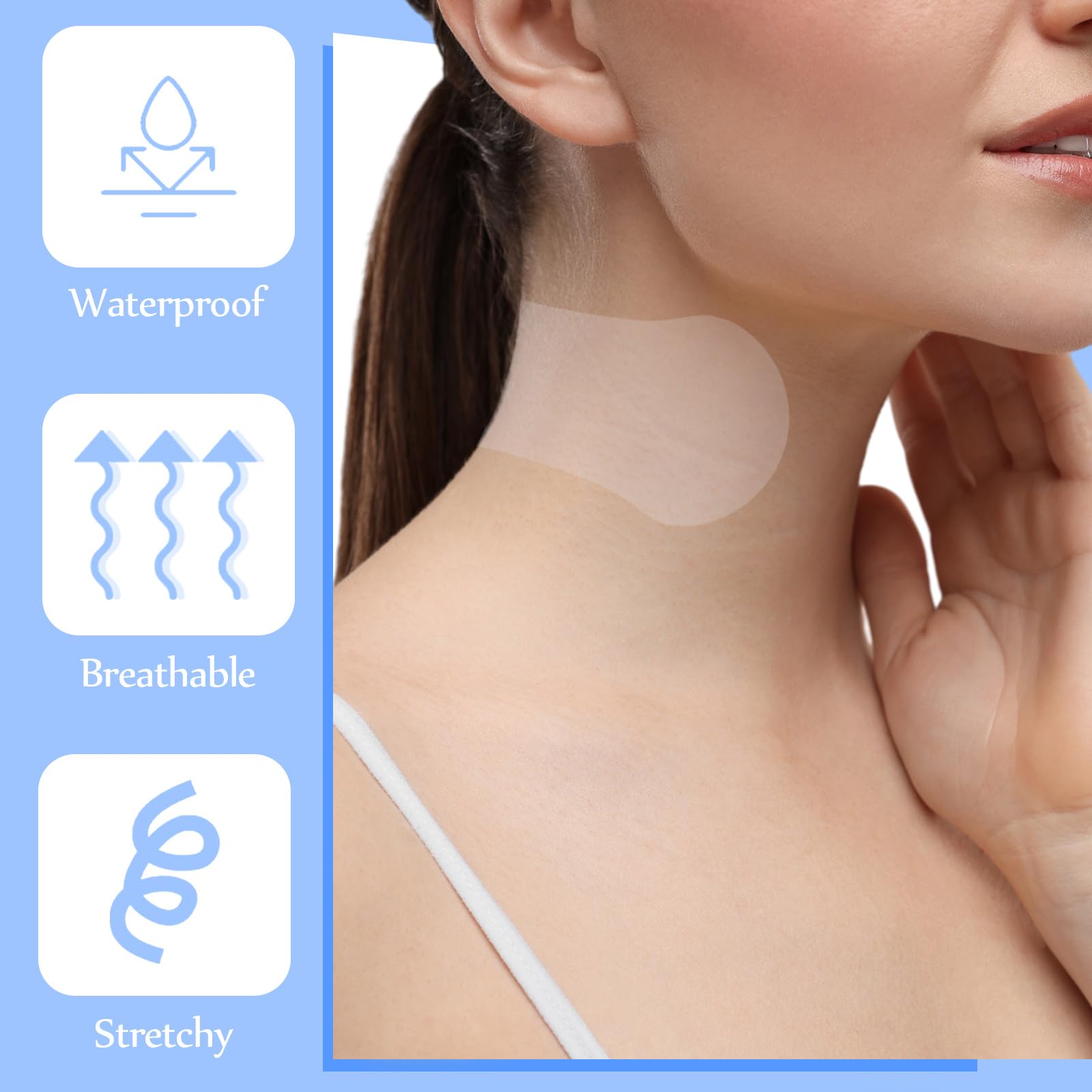 Threlaco 50 Pcs Invisible Neck Lift Tape Pre-assembled Neck Lift Sticker for Sagging Loose Skin for Women, 1.97'' x 4.72''