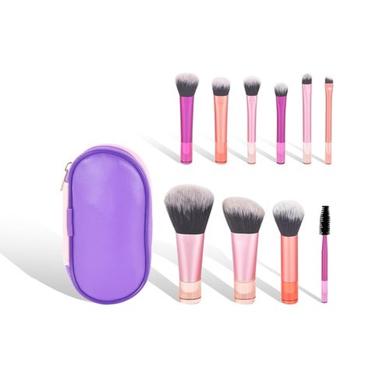 Skiennix Portable Mini Travel Makeup Brush Set - 10 Pcs with Soft Synthetic Bristles for Full Face | Compact Pouch Included