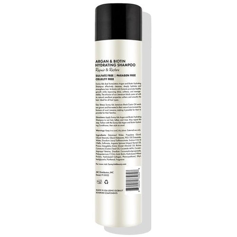 Sunny Isle Argan and Biotin Hydrating Shampoo - Collagen, Almond, Castor Oil, Moisturizing - 10.1 oz