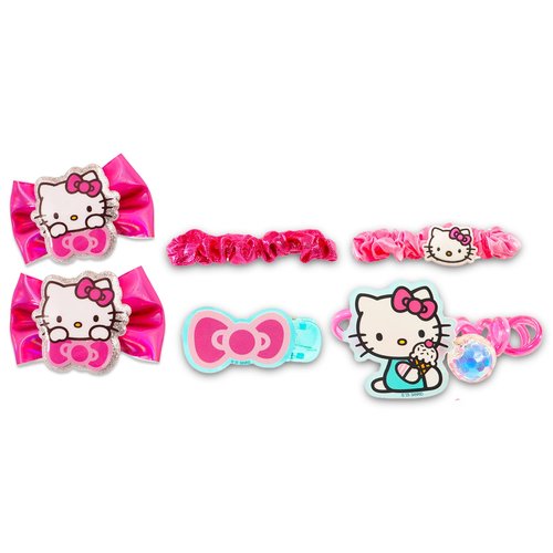 Hello Kitty Hair Accessories Set for Kids - Bundle with 2 Bows, 3 Elastics and 1 Clip, Tattoos, and More | Hello Kitty Accessories for Girls