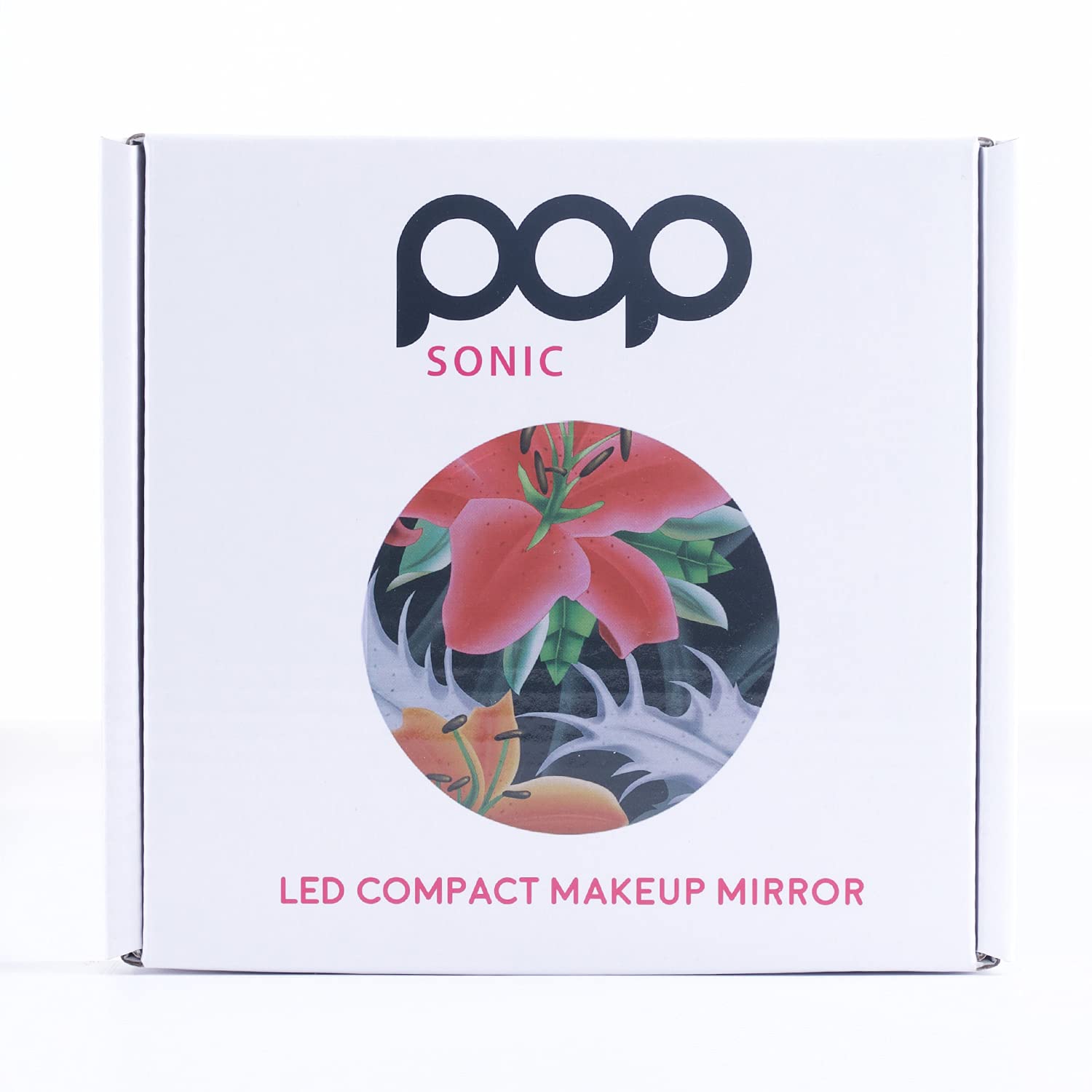 Pop Sonic Circle LED Compact Mirror - Adjustable Brightness Light Up Travel Mirror w/ 1x/5x Magnifiers - Portable Makeup Mirror w/LED Lights (Marble)
