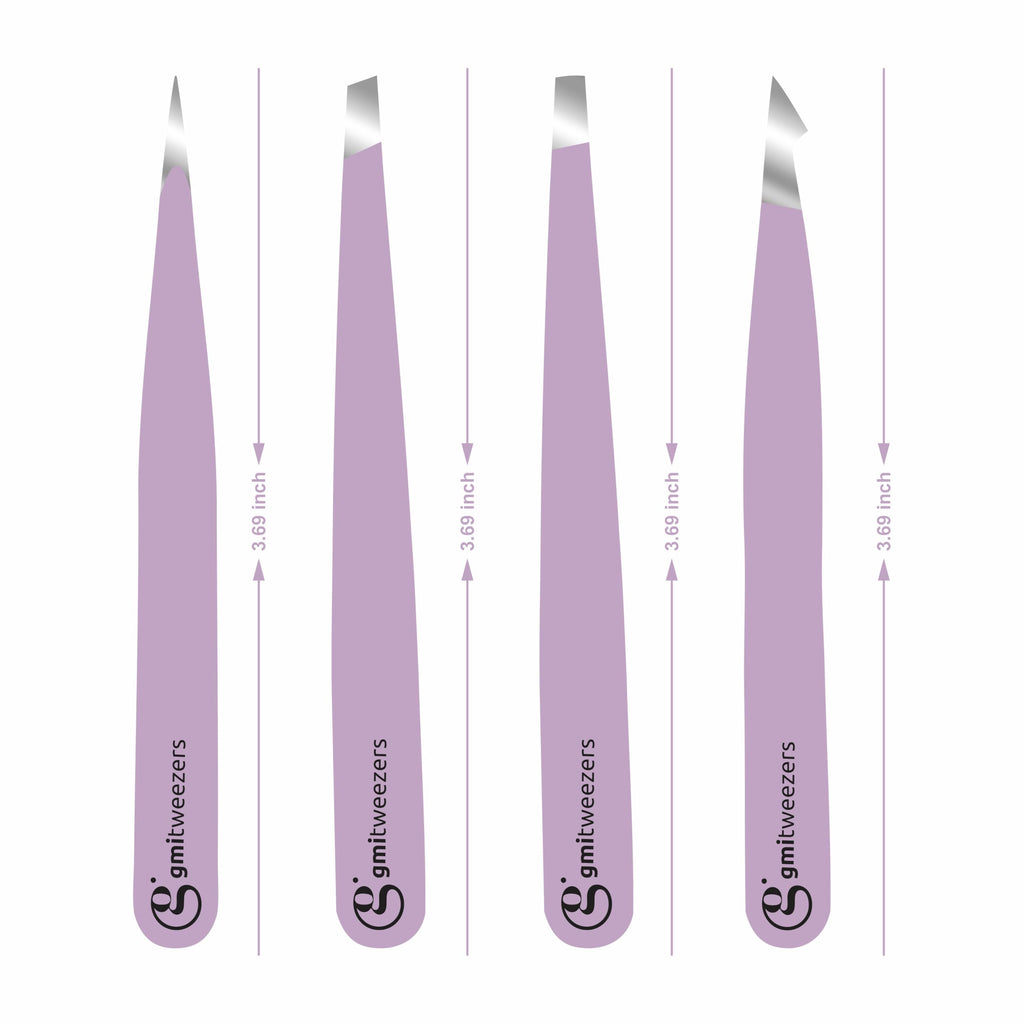 Professional Eyebrow Tweezers Set of 4 – Stainless Steel Precision Tools for Eyebrows, Facial Hair & Ingrown Hair Removal – Slant, Pointed & Flat Tips with Travel Case for Women & Men