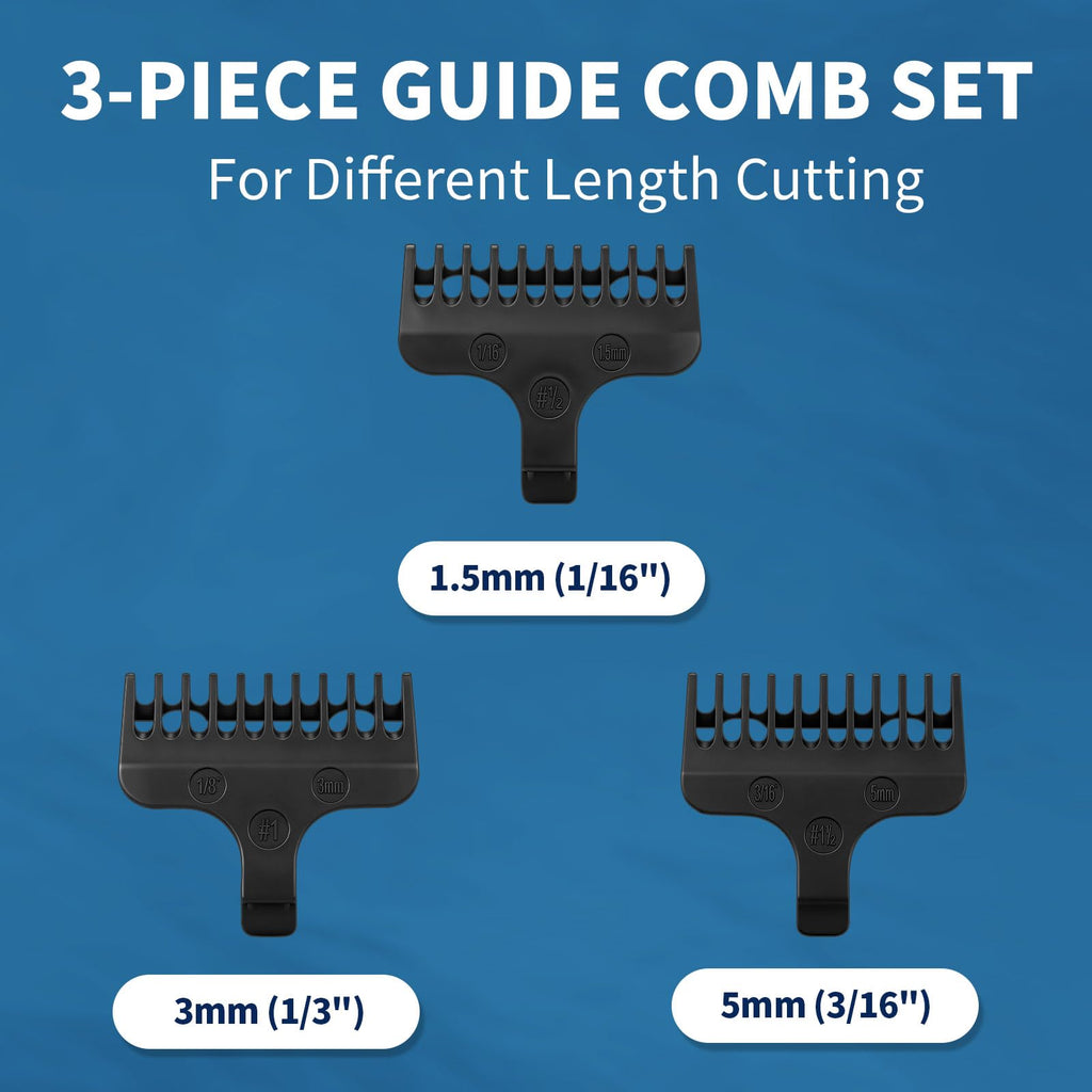 Black Replacement T-Blade with 3 Guards Compatible with Wahl 9864/9864SS/9686/9818A/9854L/9876L/9854/WSS3L/SS2L etc Trimmers.