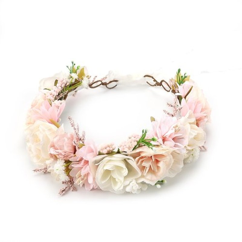 PoshMyra Flower Crown for Girls Birthday Party Children Floral Headpiece Kids Headband Wedding Holo Hair Accessories Photo Prop Soft Pink Headband