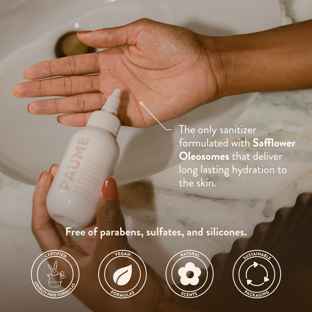 PAUME Moisturizing Antibacterial Sanitizer Hand Gel, 3 Fl Oz, Silicon & Paraben Free, No Artificial Fragrances & Vegan, Long-Lasting Hydration