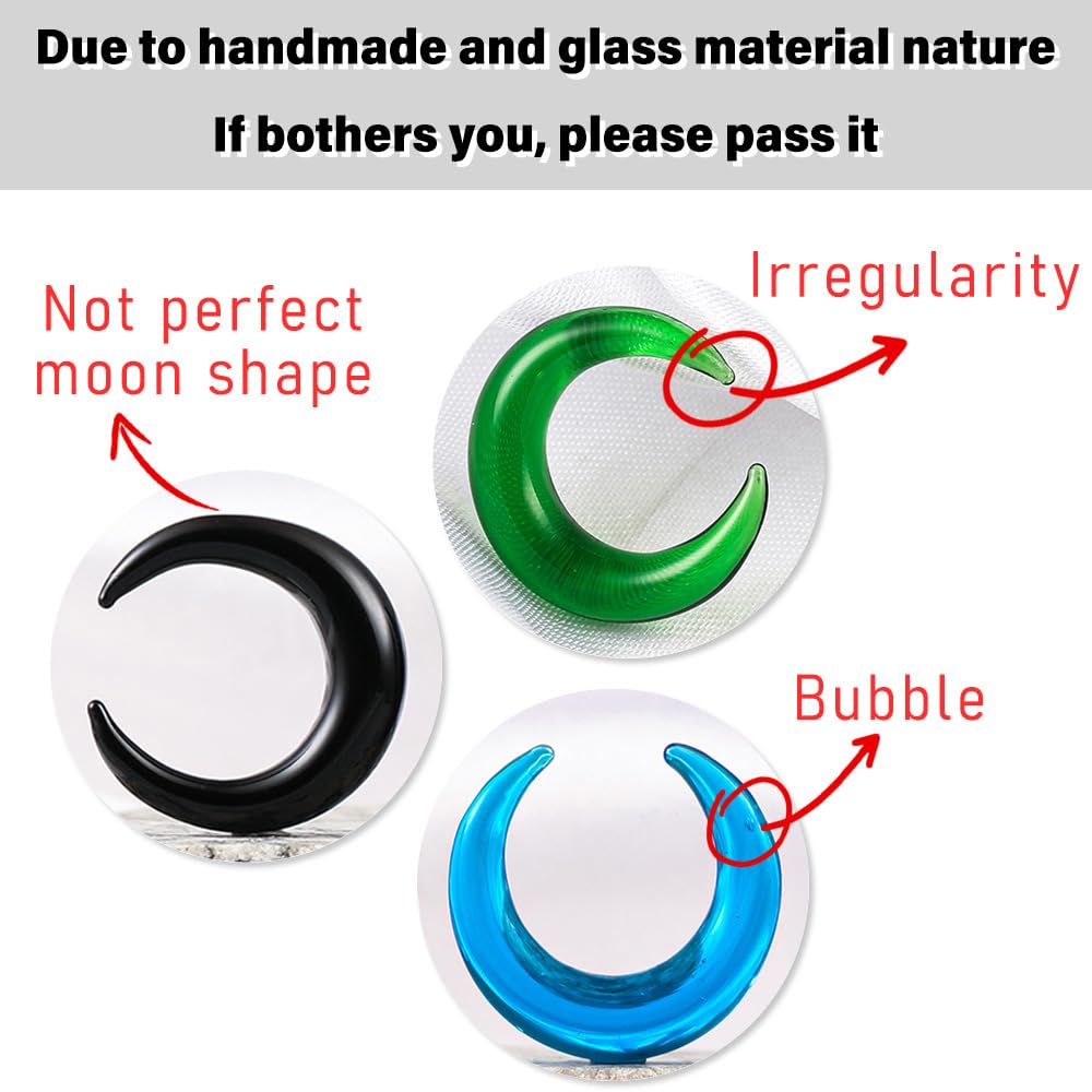 BOKABOO 7Pcs Glass C Shape Septum Stretching Kit Set - 14G to 2G, Buffalo Septum Retainers Rings, Pincher Tapers with O-Rings for Nose & Ear Piercing Jewelry (Black Color)