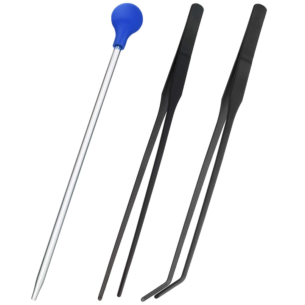 Weewooday 3 Pieces Axolotl Tank Accessories, Extra Long Tweezers for Aquarium, Coral Feeder Long Syringe, Fish Feeding Tongs Tweezers for Reef Roids Aquatic Plant Spider Snake Lizard