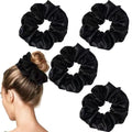 Nothstein 4PCS Black Satin Silk Scrunchies for Women, 6.3Inches Extra Large Hair Scrunchy Oversized Thick Elastic Hair Ties Hair Bands Ponytail Holders Jumbo Hair Scrunchies