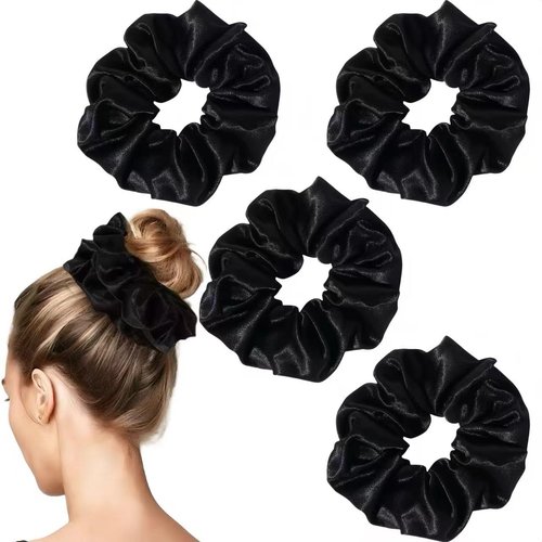 Nothstein 4PCS Black Satin Silk Scrunchies for Women, 6.3Inches Extra Large Hair Scrunchy Oversized Thick Elastic Hair Ties Hair Bands Ponytail Holders Jumbo Hair Scrunchies