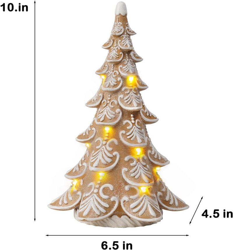Cynkeyee Gingerbread Christmas Tree Decorations - Indoor Xmas Lights & Party Centerpiece, 6.5x4.5x10 Inch