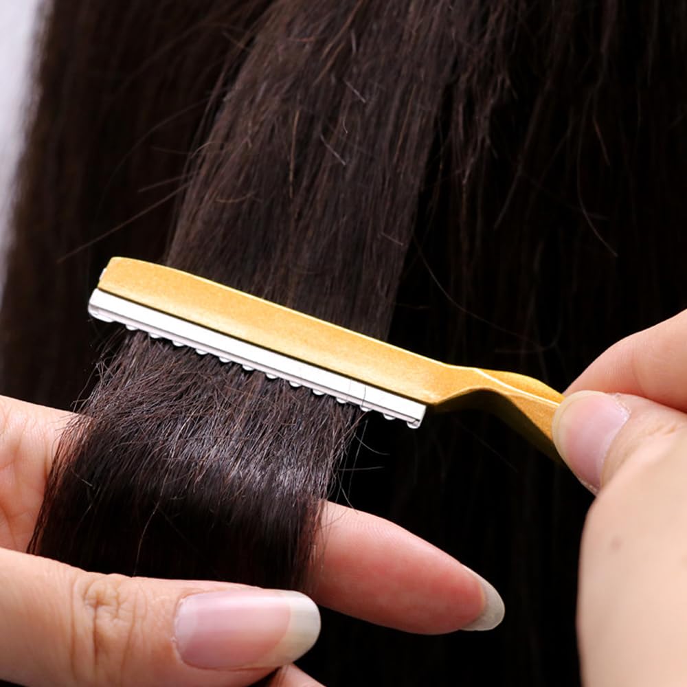 GlamorDove Hair Styling Cutting Razor Hair Extension Tool Hair Thinning Comb Hair Cutting Razor Set With 10pcs Replacement Blades Stainless Steel for Barber Salon Home Use