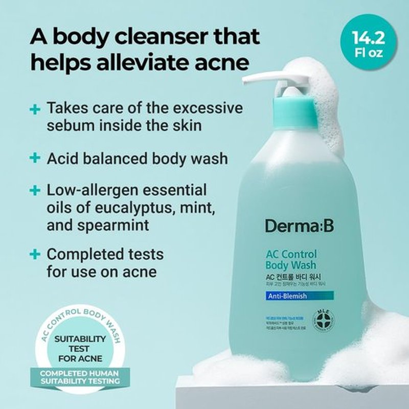 Derma B AC Control Body Wash - Anti-Blemish & Pimples Care | Hypoallergenic 420ml Shower Gel