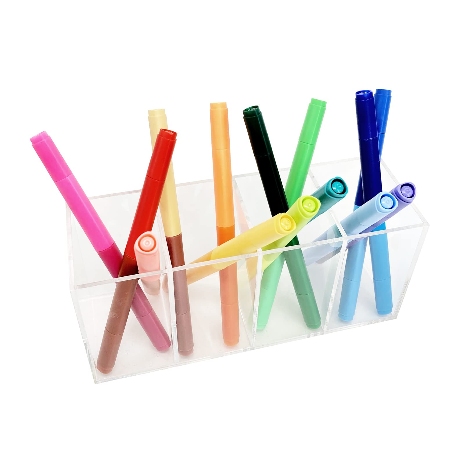 HSYMQ Acrylic Pen Holder 4 Compartments Clear Pencil Holder Organizer Makeup Brush Holder
