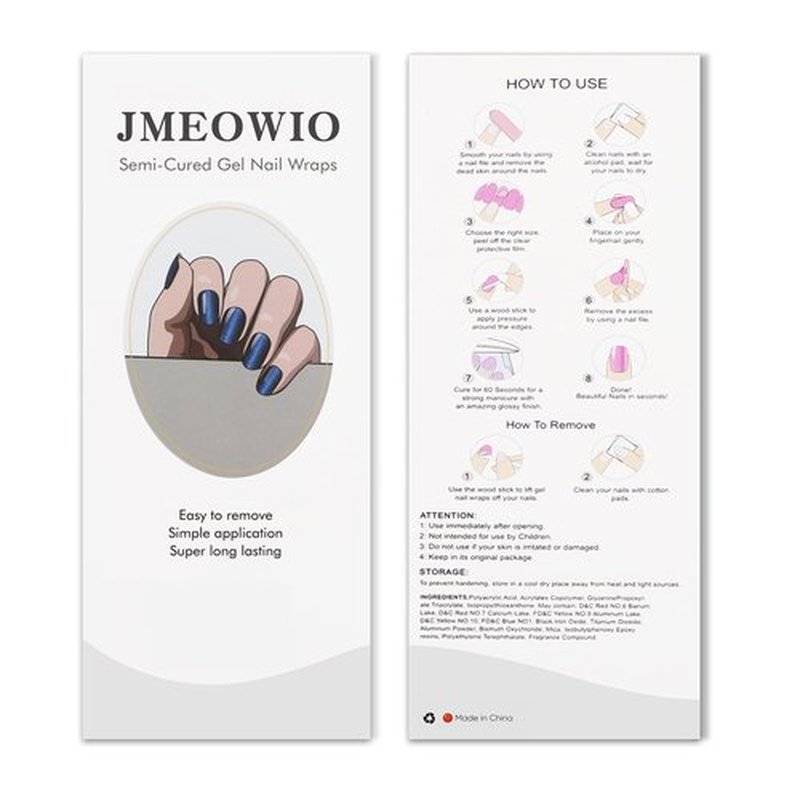 JMEOWIO Gel Nail Stickers Dark Blue Cat Eye Semi Cured Gel Nail Strips Wraps UV/LED Nails Art Design Decoration Accessories