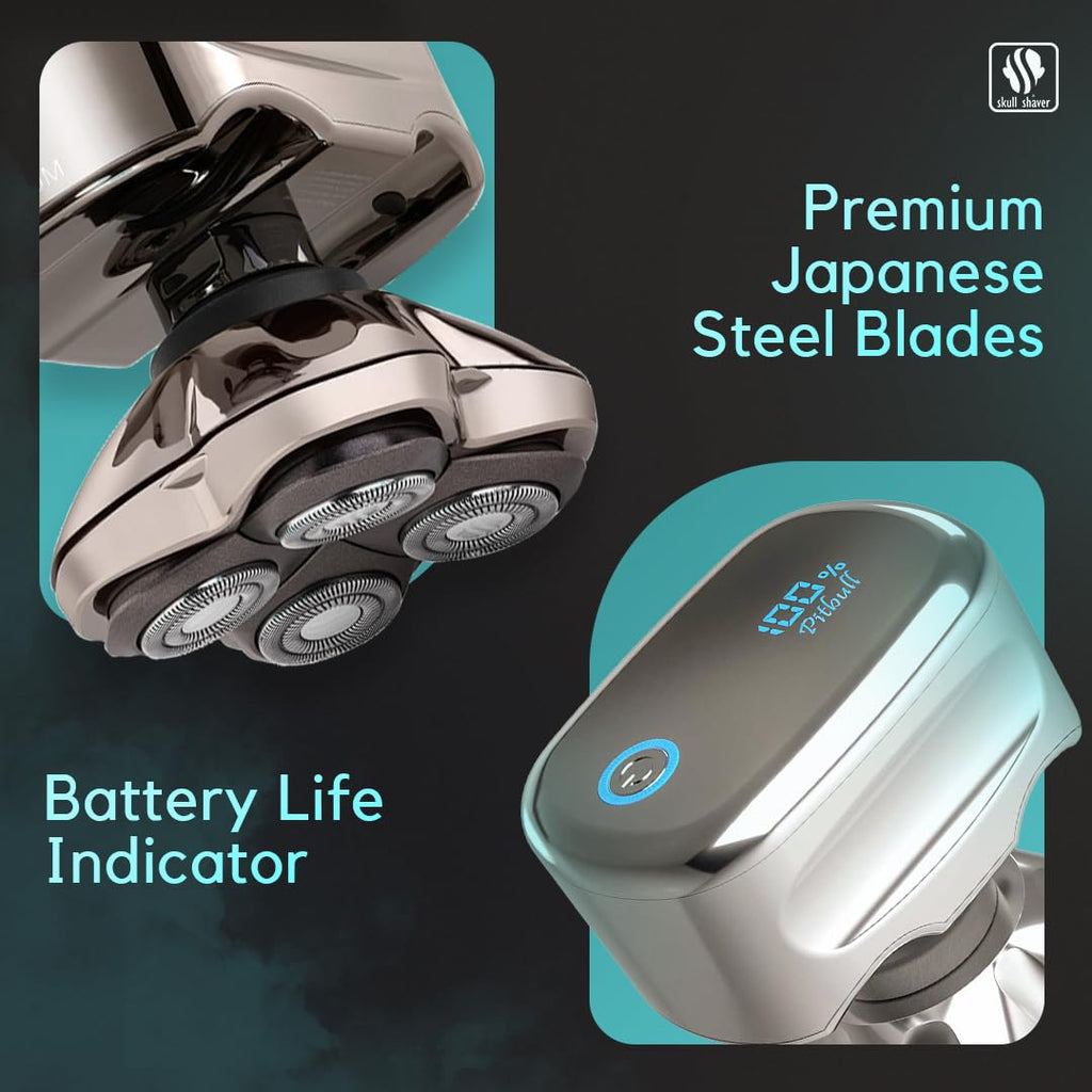 Skull Shaver Pitbull Platinum PRO Head & Face Shaver Kit - Cordless Electric Shaver - Wet & Dry Shaving Capabilities - Comes with Travel Case, USB Charging Cable & Rinse Stand - with Bonus Blade