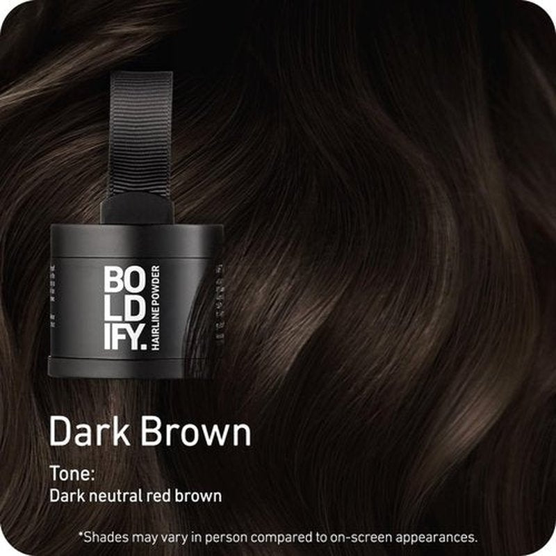 BOLDIFY Hairline Powder - Water-Resistant Root Touch-Up for Gray Coverage - 24-Hour Stain-Proof, Mess-Free - Dark Brown