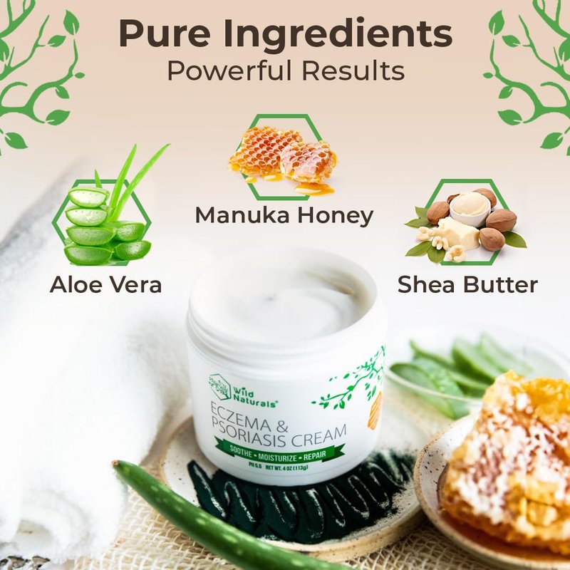 Wild Naturals Eczema & Psoriasis Cream - Moisturizing Relief for Dry, Itchy Skin | Manuka Honey Formula