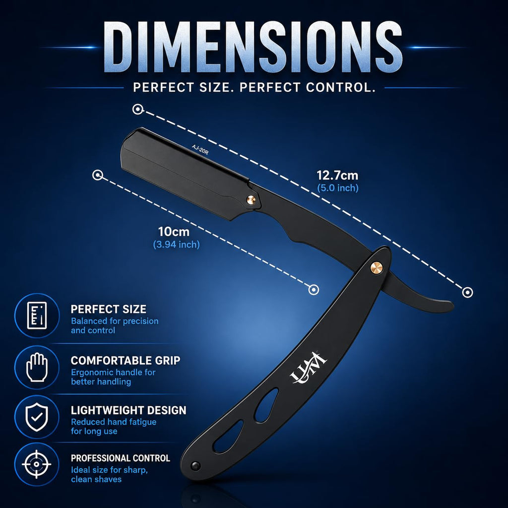 UM Supplies Straight Edge Razor Professional Barber Shaving Razor Kit With 10 Replaceable single Edge Blades