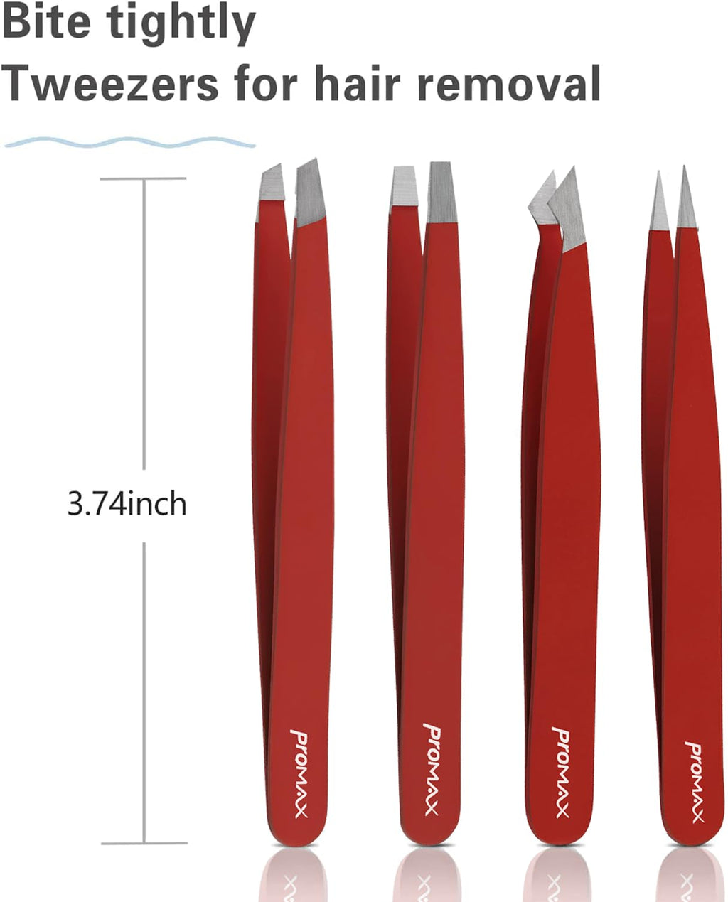 PromaxCare Tweezers Set - Professional Stainless Steel Tweezers for Eyebrows - Great Precision for Facial Hair, Splinter and Ingrown Hair Removal (Red)