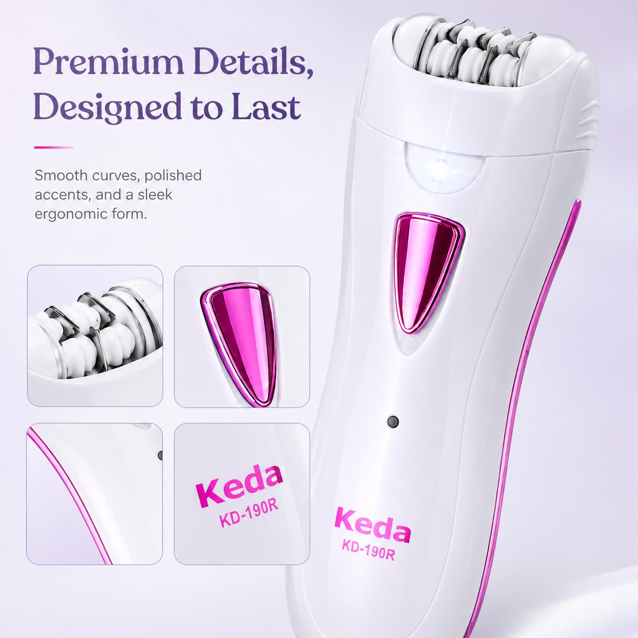 Epilator Smooth Glide Epilator for Women Face RechargeableEpilator for Women FacialEpilator Hair Remover Smooth GlideEpilator for WomenFace Bikini Hair Removal Arms/Face/Peach Fuzz White Portable