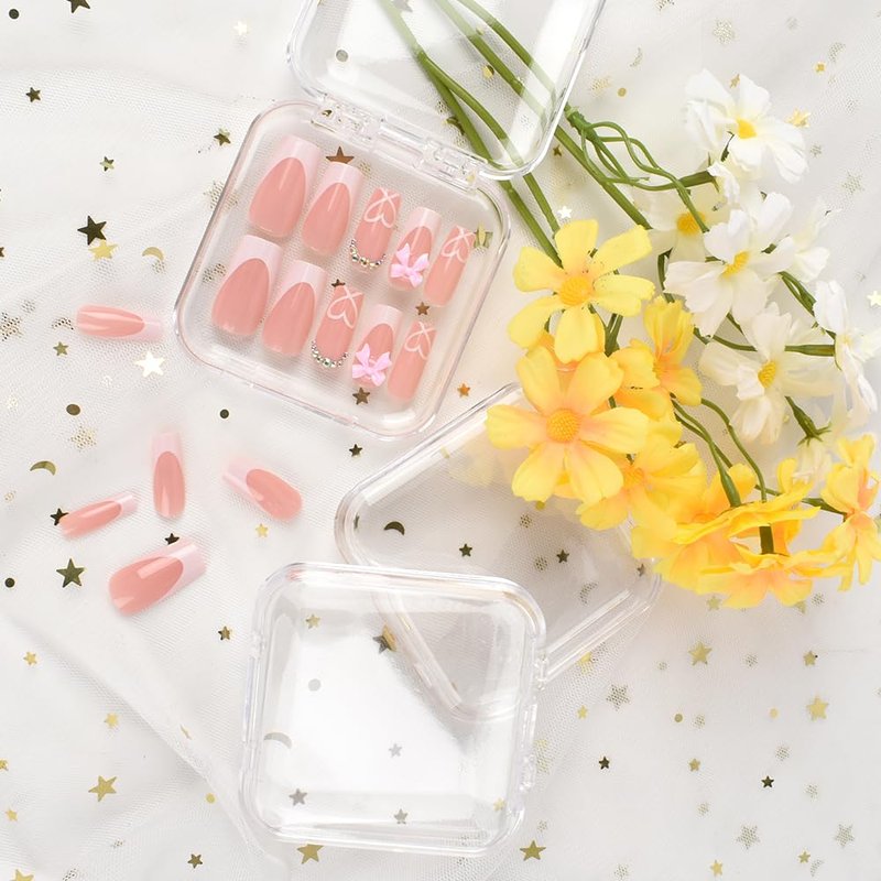 VYNYJOAN 15PCS Press On Nail Storage Box Fake Nail Container Packing Box With Adhesive Double Sided Tape for Nail Art Storage (Not Include Press On Nail)