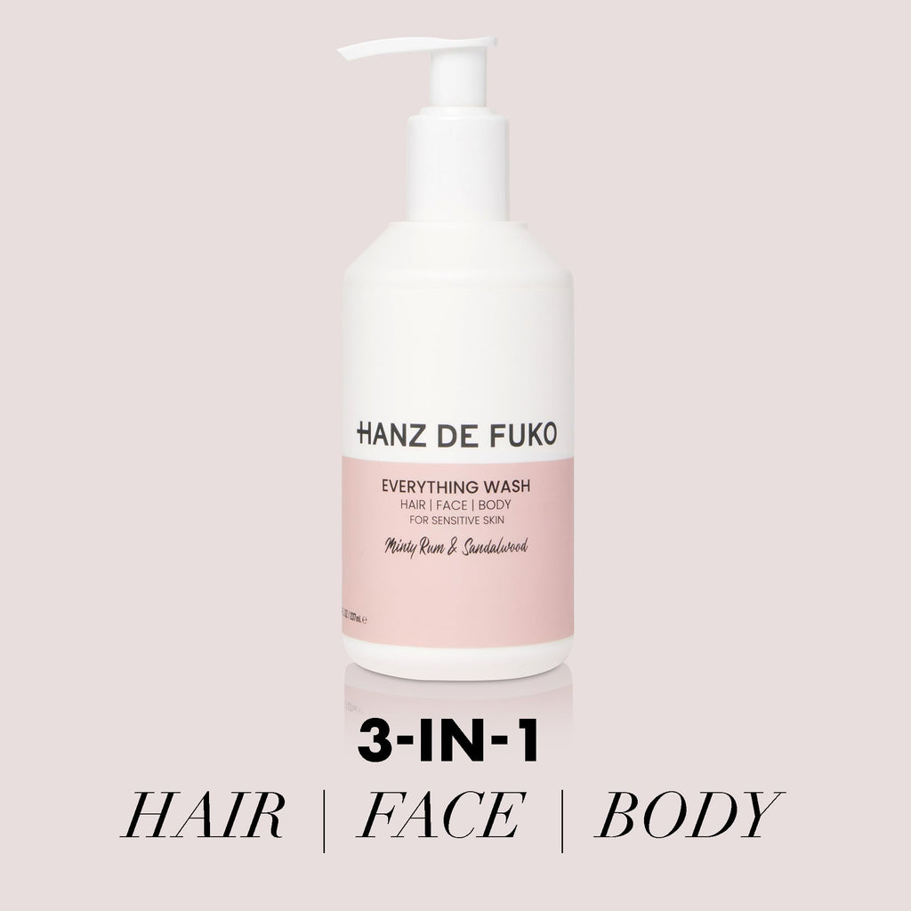 Hanz de Fuko Everything Wash for Body, Hair & Face – All-in-One Soap & Shampoo, Safe for Sensitive Skin – Suitable for Men, Women & Kids – Minty Rum & Sandalwood, 8 oz.
