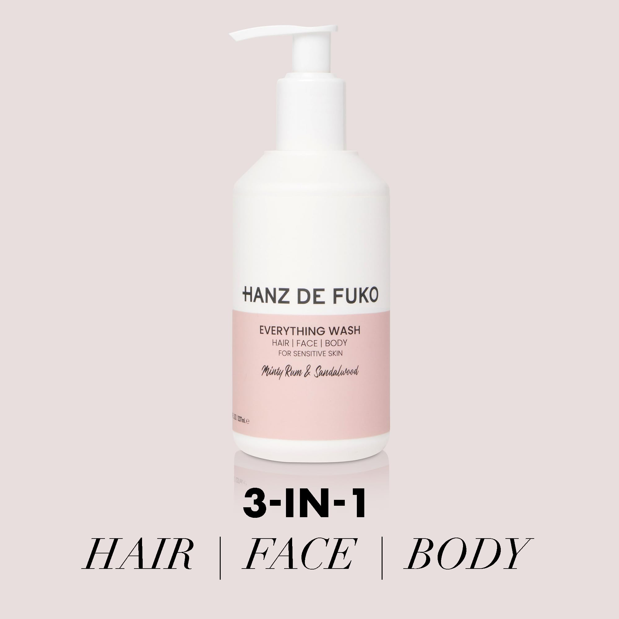 Hanz de Fuko Everything Wash for Body, Hair & Face – All-in-One Soap & Shampoo, Safe for Sensitive Skin – Suitable for Men, Women & Kids – Minty Rum & Sandalwood, 8 oz.