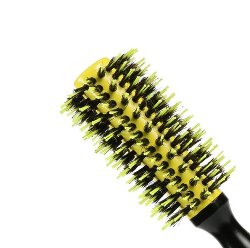 Healthcom 3 in 1 Ceramic & Ionic Bristle Round Barrel Hair Brush Set for Women & Men - Professional Styling, Blow Drying, Curling with Boar Bristle Brush & Scalp Comb (Yellow)