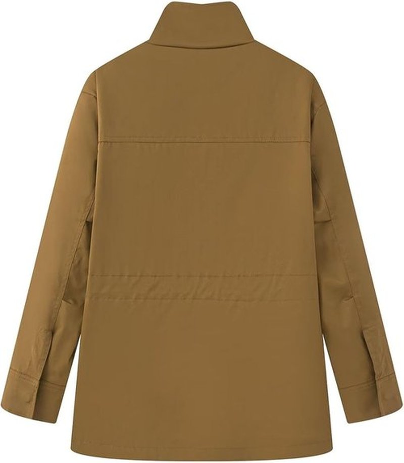 FindThy Women's Utility Jacket - Casual Stand Collar with Drawstring Waist & Multi Pockets | Stylish Outerwear