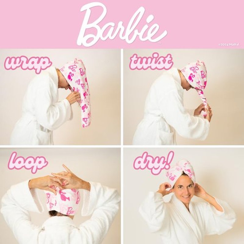 Barbie Microfiber Hair Towel Wrap Turban for Bath/Beauty/Travel for Straight, Wavy & Curly Hair, 2 Pack, (Officially Licensed Product) by Franco