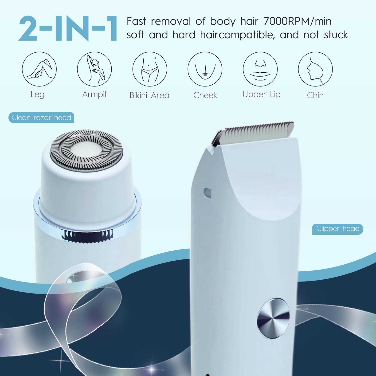 Bikini Trimmer for Women | 2-in-1 Painless Electric Razor & Hair Removal Device | IPX7 Waterproof Shaver for Pubic, Face, Legs, Underarms | Cordless Rechargeable Electric Shaver for Women & Men