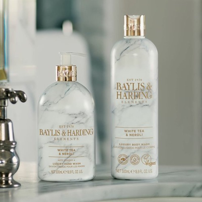Baylis & Harding Liquid Hand Soap Wash with Dispenser, Elements, White Tea & Neroli, 16.9oz/500ml